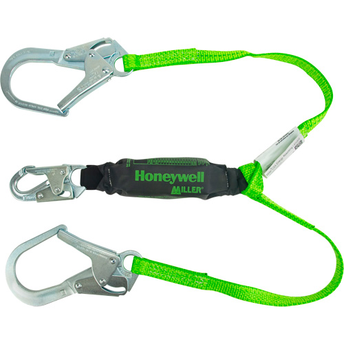 Miller&reg; HP Shock-Absorbing Lanyard, 4', Locking Rebar Hook Center, Locking Snap Hook Leg Ends, Polyester R.M.G. Prévention