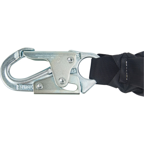 Miller&reg; HP Shock-Absorbing Lanyard, 4', Locking Rebar Hook Center, Locking Snap Hook Leg Ends, Polyester R.M.G. Prévention