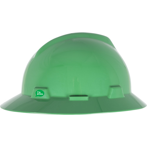 Casque de s&eacute;curit&eacute; &agrave; bord complet V-Gard GREEN avec fentes, R&eacute;pond aux normes CSA type 1, Suspension Rochet R.M.G. Prévention