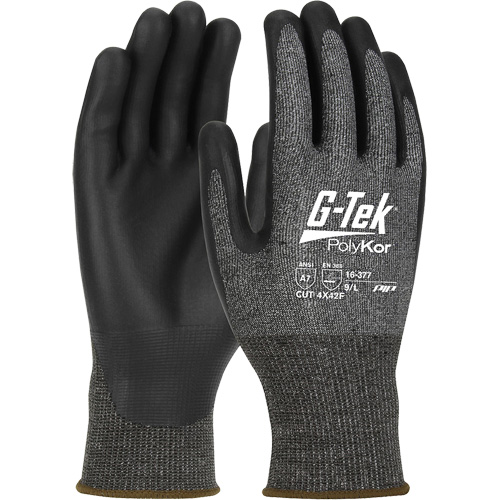 Gants r&eacute;sistants aux coupures G-Tek PolyKor X7, Petit, Calibre 18, Rev&ecirc;tement Polyur&eacute;thane, ASTM ANSI niveau A7/EN 388 niveau F R.M.G. Prévention