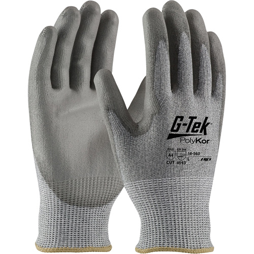 Gants r&eacute;sistants aux coupures G-Tek PolyKor, Petit, Calibre 13, Rev&ecirc;tement Polyur&eacute;thane, ASTM ANSI niveau A4/EN 388 niveau 5/EN 388 niveau D R.M.G. Prévention