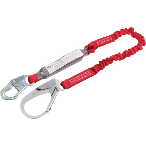 Pro Elastic Shock-Absorbing Lanyard, 6', Rebar Hook Center, Snap Hook Leg Ends, Polyester R.M.G. Prévention