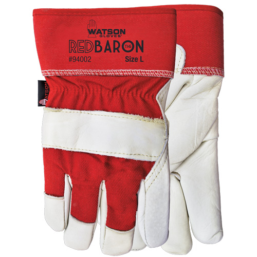 Gants d'ajusteur Red Baron, Grand, Paume en Cuir fleur de vache, Doublure en Tissu-laine R.M.G. Prévention