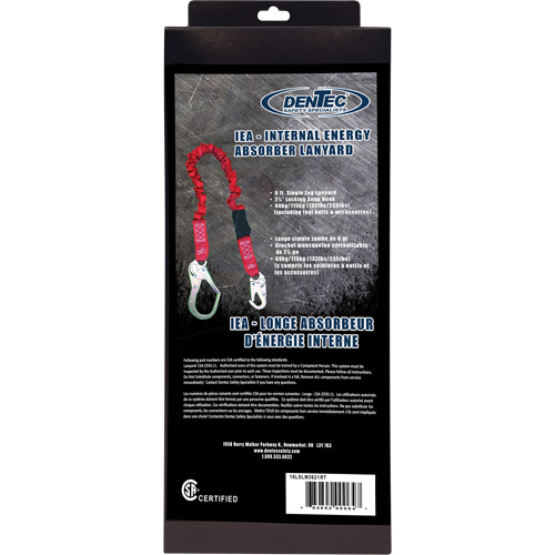 ShockSorb Internal Shock Lanyard, 6', Snap Hook Center, Snap Hook Leg Ends, Polyester R.M.G. Prévention