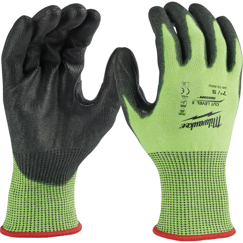 Gants &agrave; haute visibilit&eacute; enduits par trempage, Taille Petit, Calibre 15, Rev&ecirc;tement Polyur&eacute;thane, Enveloppe en Poly&eacute;thyl&egrave;ne, ASTM ANSI niveau A5 R.M.G. Prévention