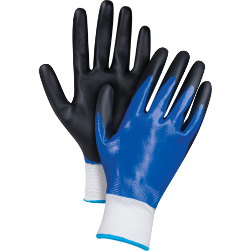 Gants enduits noir & bleu, T-Grand, R&ecirc;vetement Mousse de nitrile, Calibre 15, Enveloppe en Nylon R.M.G. Prévention