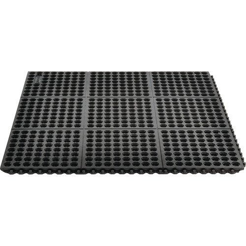 Tapis antifatigue &agrave; imbrication Cushion-Ease 550, &agrave; fentes, 3' x 3' x 3/4", Noir, Caoutchouc R.M.G. Prévention