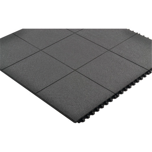 Tapis antifatigue &agrave; imbrication Cushion-Ease, Rugueux, 3' x 3' x 3/4", Noir, Caoutchouc naturel R.M.G. Prévention