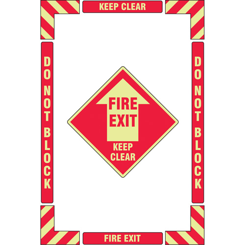 Trousse de marquage du sol ?Fire Exit? (sortie de secours), Adh&eacute;sif, Anglais avec pictogramme R.M.G. Prévention