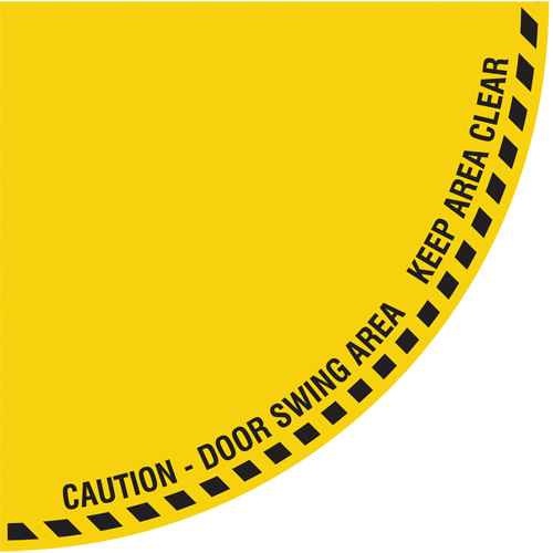 Signalisation au sol ?Caution? (attention) pour porte battante en quart de cercle, Adh&eacute;sif, Anglais avec pictogramme R.M.G. Prévention