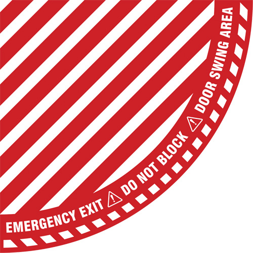 Signalisation au sol ?Emergency Exit? (sortie de secours) pour porte battante en quart de cercle, Adh&eacute;sif, Anglais avec pictogramme R.M.G. Prévention