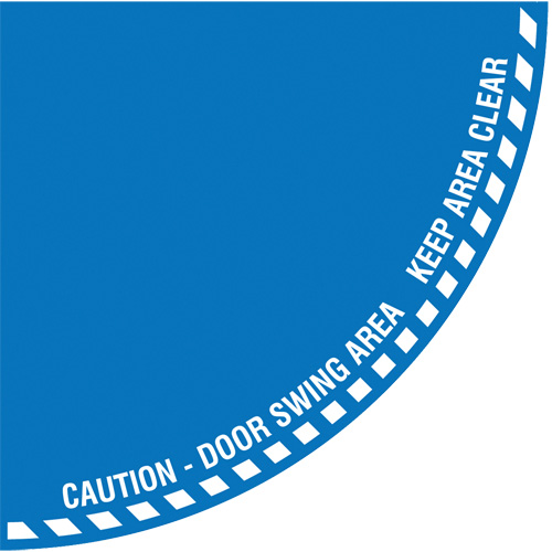 "Caution" Quarter Circle Swing Door Floor Sign, Adhesive, English with Pictogram R.M.G. Prévention