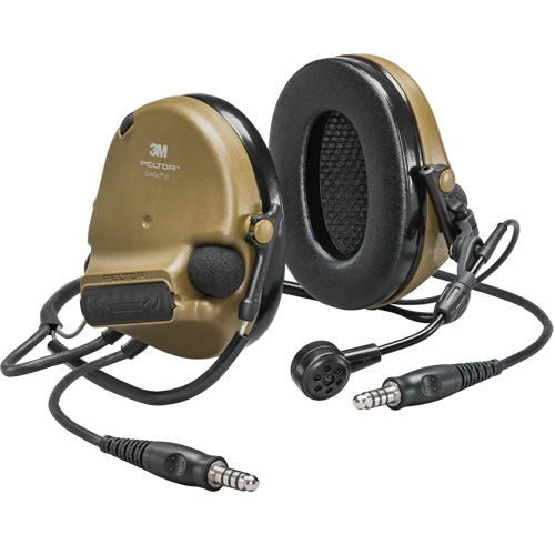 Casque VI NIB avec deux fils de sortie Peltor ComTac, Style Cordon cervical, 22 dB R.M.G. Prévention