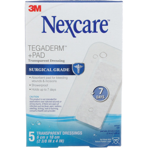 Pansement + tampon transparent Nexcare Tegaderm, Rectangulaire/carr&eacute;e, 4", Plastique, St&eacute;rile R.M.G. Prévention
