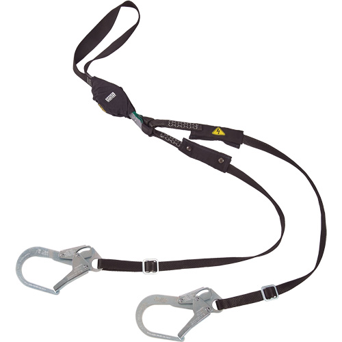 V-Series Utility Energy Absorbing Lanyard, 6', Rebar Hook Center, Snap Hook Leg Ends, Nylon R.M.G. Prévention