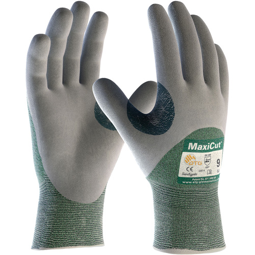 Gants en tissu technique r&eacute;sistant aux coupures ATG MaxiCut, Taille Grand, Calibre 15, Rev&ecirc;tement Nitrile, Enveloppe en Fil technique, ASTM ANSI niveau A2/EN 388 niveau 3/EN 388 niveau B R.M.G. Prévention