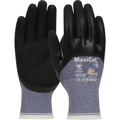 Gants r&eacute;sistants aux coupures dans un milieu de travail huileux ATG MaxiCut, Taille Grand, Calibre 15, Rev&ecirc;tement Nitrile, Enveloppe en Fil technique, ASTM ANSI niveau A3/EN 388 niveau 4/EN 388 niveau C R.M.G. Prévention