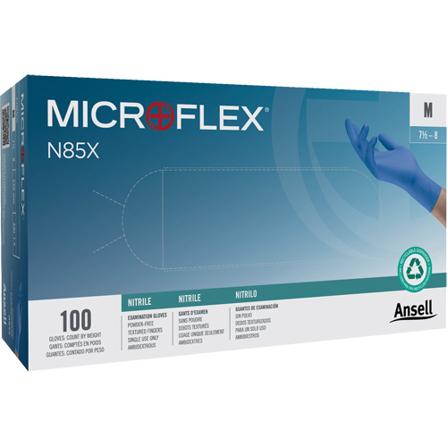 Microflex&reg; N85 Gloves, X-Small, Nitrile, 3.5-mil, Powder-Free, Blue, Class 2 R.M.G. Prévention
