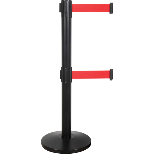 Dual Belt Crowd Control Barrier, Steel, 35" H, Red Tape, 7' Tape Length R.M.G. Prévention