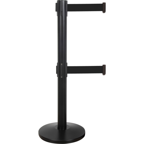 Dual Belt Crowd Control Barrier, Steel, 35" H, Black Tape, 7' Tape Length R.M.G. Prévention