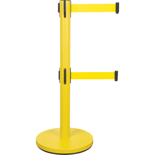 Barri&egrave;re pour le contr&ocirc;le des foules &agrave; courroie double, Acier, 35" h, Ruban Jaune, Longueur du ruban 7' R.M.G. Prévention