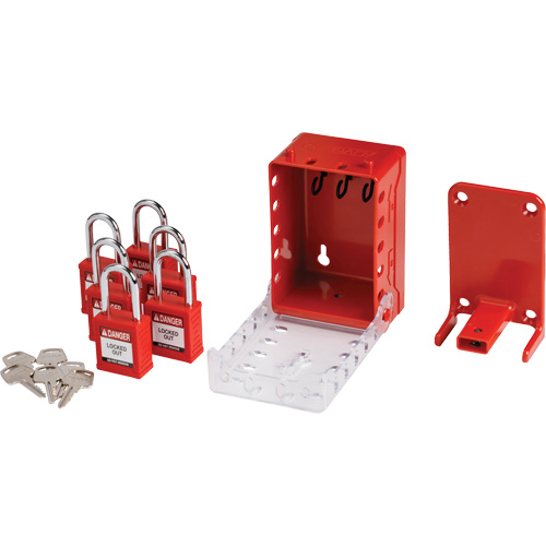 Ultra Compact Group Lockout Box with Nylon Safety Lockout Padlocks, Red R.M.G. Prévention