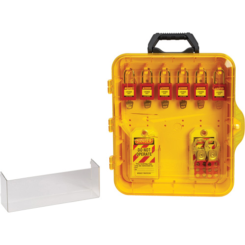 Station de cadenassage avec cadenas de s&eacute;curit&eacute; en nylon utilisant des cl&eacute;s identiques, Cadenas Plastique, Capacit&eacute; de 6, Cadenas Compris R.M.G. Prévention