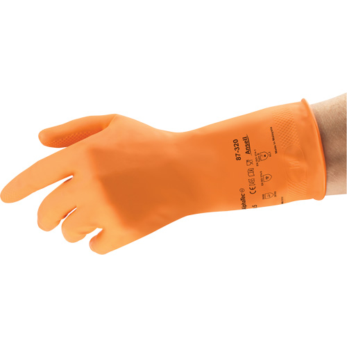 AlphaTec&reg; 87-320 Chemical-Resistant Gloves, Size 9.5, 11.8" L, Rubber Latex, Cotton/Flock-Lined Inner Lining, 17-mil R.M.G. Prévention