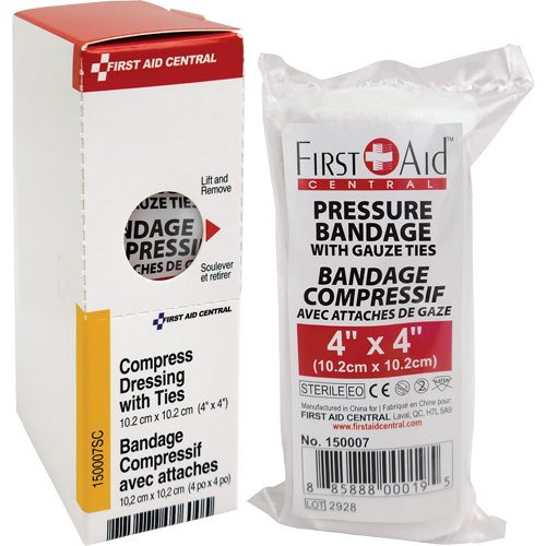 SmartCompliance&reg; Refill Compress Pressure Bandage with Ties, 4" L x 4" W R.M.G. Prévention