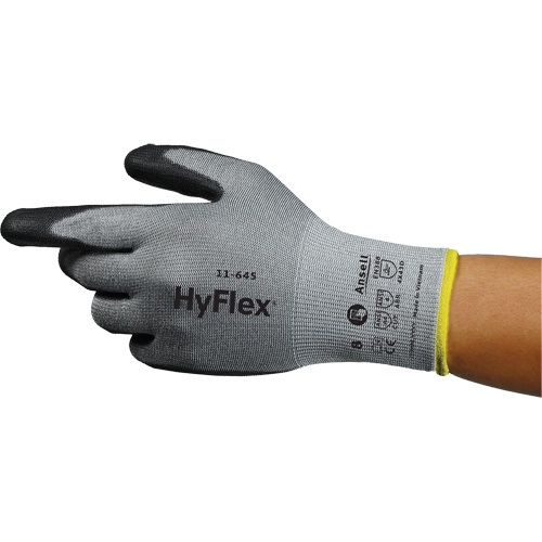 Gants anti-coupures HyFlex 11-645, Taille 5, Calibre 13, Rev&ecirc;tement Polyur&eacute;thane, Enveloppe en Intercept, ASTM ANSI niveau A4/EN 388 niveau D R.M.G. Prévention