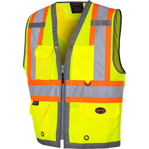 6673 Mesh-Back Zip-Front Surveyor's Vest, High Visibility Lime-Yellow, Small, Polyester R.M.G. Prévention
