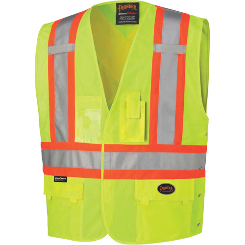 131 Veste de s&eacute;curit&eacute; avec c&ocirc;t&eacute;s r&eacute;glables, Jaune lime haute visibilit&eacute;, Grand/T-Grand, Polyester R.M.G. Prévention