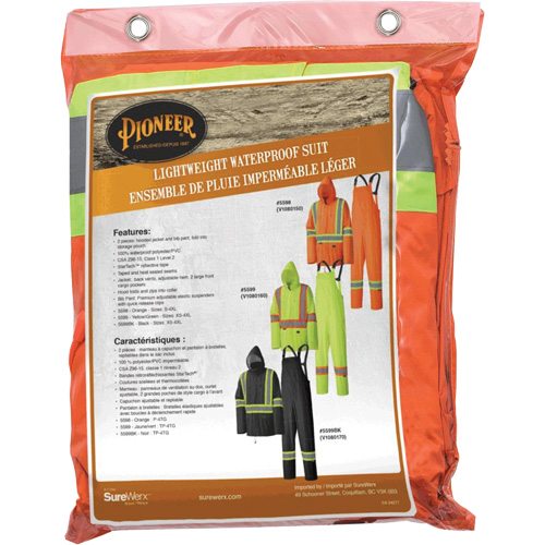 5598 Combinaison de pluie imperm&eacute;able et l&eacute;g&egrave;re, Polyester/PVC, Petit, Orange haute visibilit&eacute; R.M.G. Prévention
