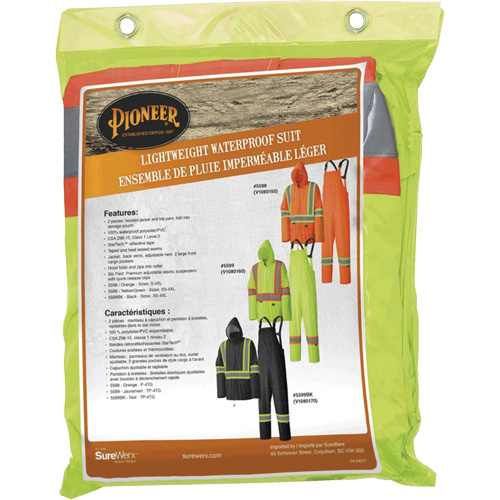 5599 Combinaison de pluie imperm&eacute;able et l&eacute;g&egrave;re, Polyester/PVC, T-petit, Jaune lime haute visibilit&eacute; R.M.G. Prévention