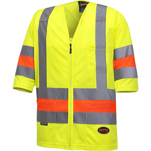 6019 Short-Sleeved Quebec Traffic Control Shirt, Polyester, X-Small, High Visibility Lime-Yellow R.M.G. Prévention