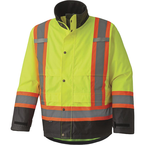 5401 300D Trilobal Ripstop Waterproof Safety Jacket, Polyester, Black/High Visibility Lime-Yellow, X-Small R.M.G. Prévention