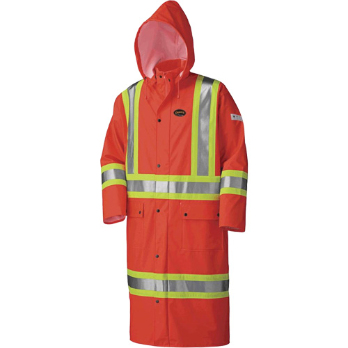 5896 Flame Resistant Waterproof Long Coat, Small, High Visibility Orange R.M.G. Prévention