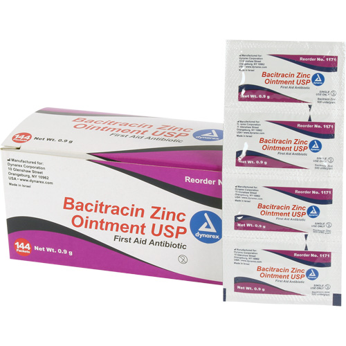 Tampons de premiers soins au bacitracin et zinc Efcom Limited, Onguent, Antibiotique R.M.G. Prévention