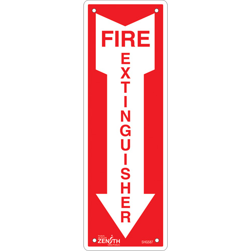 Enseigne Fire Extinguisher, 12" x 4", Aluminium, Anglais avec pictogramme R.M.G. Prévention