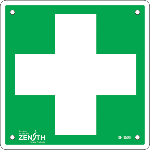 Enseigne premiers soins, 6" x 6", Aluminium, Pictogramme R.M.G. Prévention