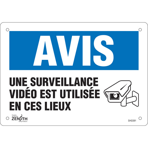 Enseigne  Surveillance vid&eacute;o , 7" x 10", Plastique, Français avec pictogramme R.M.G. Prévention