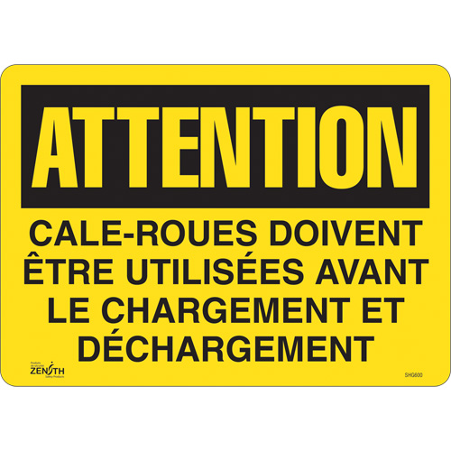Enseigne  Cale-roues doivent &ecirc;tre utilis&eacute;es , 14" x 10", Vinyle, Français R.M.G. Prévention