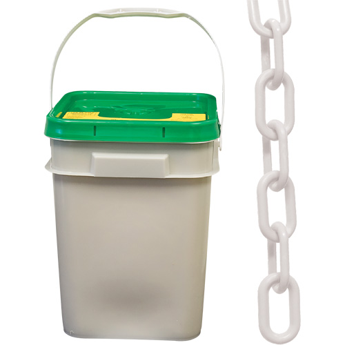 Chaîne de s&eacute;curit&eacute; en plastique robuste, Blanc, Maillon de 2", 120' de long R.M.G. Prévention