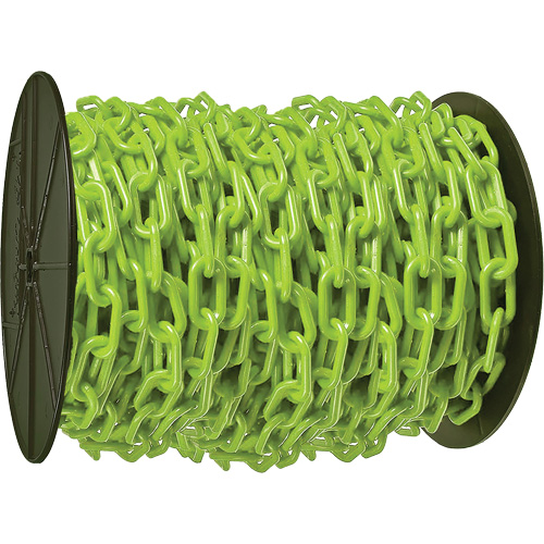 Chaîne de s&eacute;curit&eacute; en plastique robuste, Vert, Maillon de 2", 100' de long R.M.G. Prévention