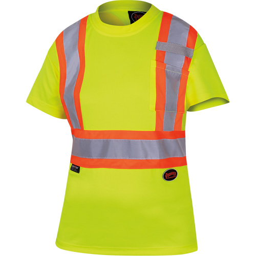 6949 Women's Bird's-Eye Safety T-Shirt, Polyester, X-Small, High Visibility Lime-Yellow R.M.G. Prévention