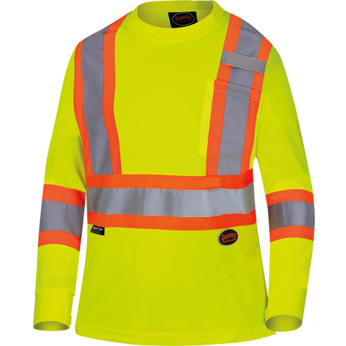 6969 Women's Bird's-Eye Long-Sleeved Safety Shirt, Polyester, X-Small, High Visibility Lime-Yellow R.M.G. Prévention