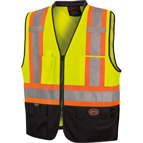 6895 High-Visibility Zip Front Bi-Colour Safety Vest, Black/High Visibility Lime-Yellow, 2X-Large/3X-Large, Polyester R.M.G. Prévention