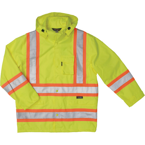 Manteau de s&eacute;curit&eacute; imperm&eacute;able en tissu ind&eacute;chirable Ripstop, Polyester, Petit, Jaune lime haute visibilit&eacute; R.M.G. Prévention