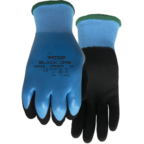 Stealth Black Ops Water-Resistant Gloves, Size Small, 15 Gauge, Rubber Latex Coated, Glass Fibre/Polyester Shell, ASTM ANSI Level A4 R.M.G. Prévention