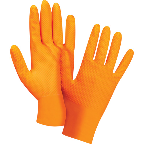 Gants d'examen de poids lourd &agrave; prise tactile, 2T-Grand, Nitrile, 8 mils, Sans poudre, Orange R.M.G. Prévention